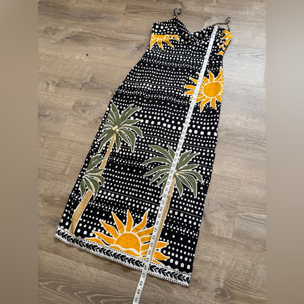 LOFT Black Midi Dress with Yellow Sun & Green Palm Print - Picture 9 of 12